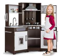 JOYLDIAS Cuisine de Jeu en Bois pour Enfants - Coin en Bois - Jouet avec Son et lumière - Micro-Ondes - Distributeur d'eau - Téléphone, lavabo, Cuisine de poupée pour Enfants (Marron)