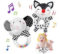 JoyLife Jouets D'éveil Bebe 0 3 6 12 Mois, Noirs et blancs Jouet de Peluche Hochets Haltère Cadeau pour Bebe Garçon Fille, Voyage Douce Jouets en Peluche avec des sons