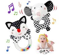 JoyLife Jouets D'éveil Bebe 0 3 6 12 Mois, Noirs et blancs Jouet de Peluche Hochets Haltère Cadeau pour Bebe Garçon Fille, Voyage Douce Jouets en Peluche avec des sons