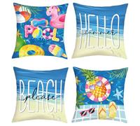 Joymaison Housse Coussin 45x45 Lot de 4 Été Océan Plage Taie d'oreiller Mer Fruit Ananas Bouée Housse d'oreiller pour Coussins Canapé Housses Home Décor