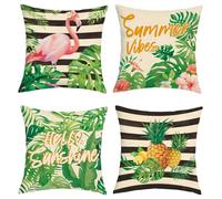 Joymaison Housse Coussin 45x45 Lot de 4 Été Tropical Feuilles Fleurs Taie d'Oreiller Flamant Rose Ananas Rayures Housse d'Oreiller pour Coussins Canapé Housses Home Décor
