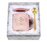 Joymaking 30e anniversaire cadeau pour femmes 30 oz tasse à café rose avec emballage cadeau, cadeau d'anniversaire pour mère employé ami patron, tasse à café pour cadeau d'anniversaire Noël