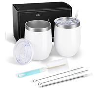 Joymaking Lot de 2 tasses à café réutilisables à double paroi de 355 ml - Gobelet à vin isotherme en acier inoxydable avec couvercle anti-déversement, idéal pour le café, le thé, le lait et le vin