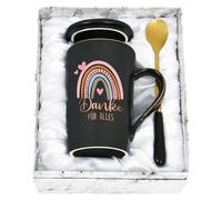 Joymaking Tasse à café avec inscription « Danke für Alles Abschied », cadeau d'adieu, pour enseignant, femme, idée de cadeau d'adieu, 400 ml, noire