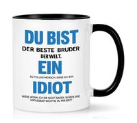 Joymaking Tasse à café avec inscription « Du Bist der beste Bruder der Welt » - Cadeau de Noël pour frères - Cadeau amusant pour frères - 320 ml - Noir