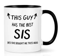 Joymaking Tasses à café « This Guy has The Best Sis » - Cadeau amusant pour frère, anniversaire, Noël, meilleur frère, 325 ml, noir