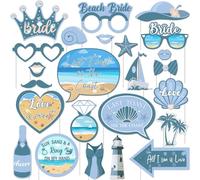 JOYMEMO 24 Pieces Coastal Bachelorette Party Photo Booth Props - Last Toast on The Coast Bachelorette Decorations, Blue Nautical Beach Bridal Shower Wedding Engagement Party Supplies