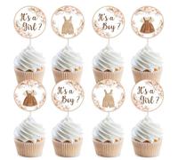 JOYMEMO 36 Pcs Vêtements Révélation Genre Toppers Cupcakes Boho Bébé Décoration Révélation Genre Décoration Gâteau Papier Fleuri Double Face Fête Grossesse Célébration Nouveau Né