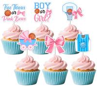 JOYMEMO 36 pièces - Décorations de gâteau pour la révélation du sexe - Basket-ball rose et bleu ou nœuds, Cupcakes double face pour la fête de bébé sur le thème du sport.