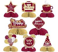 JOYMEMO 8 pièces Centre de table en nid d'abeille pour une retraite heureuse Décorations de fête de retraite bourguignonne, Nouveau voyage commence Goodbye 9 to 5 Table Toppers for Welcome to 7 Day