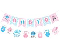 JOYMEMO Bannière Baby Q rose et bleu avec bannière de révélation du sexe du barbecue, décoration murale sur le thème du pique-nique, fête prénatale, fête de grossesse, fête de nouveau-né