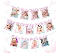 JOYMEMO Bannière photo sirène pour 1er anniversaire de bébé de la naissance à 12 mois, fournitures de premier anniversaire sous la mer, accessoire photo mensuel, fête d'anniversaire sur le thème de la