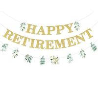 JOYMEMO Bannières Verdure Joyeuse Retraite, Décorations Fête Thème Retraite pour Femmes Hommes, Vert Sauge Fond Photo Fournitures Fête Pré-enfilé