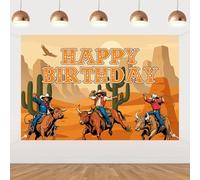 JOYMEMO Bull Riding Anniversaire Toile de Fond Country Western Cowboy Fête Décorations Rustique Vache Brun avec Éléments Rodeo Photo Booth Arrière-Plan Sport Compétition Thème Fête Fournitures