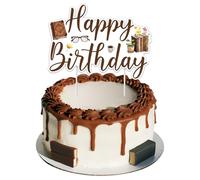 JOYMEMO Décoration de gâteau d'anniversaire vintage en forme de livre marron - Livre d'histoires - Double face - Décoration de gâteau de bibliothèque, livre de lecture, club de lecture, table de