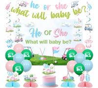 JOYMEMO Décoration Révélation Genre Golf Rose Bleu, Toile De Fond "Il Ou Elle Que Sera Bébé", Bannière, Topper Gâteau, Spirales Suspendues, Alvéolées Pour Fête Golf Baby Shower Célébration Grossesse
