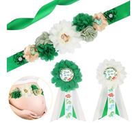 JOYMEMO Ensemble d'écharpes dinosaures vertes pour bébé - Ceinture abdominale à enfiler et épingle pour futurs papas et futurs mamans - Accessoires photo - Décoration de fête à thème dinosaure