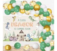 JOYMEMO Hatching Soon Dragon Baby Shower Decorations - Kit d'arche de guirlande de ballons avec aquarelle - Un petit dragon arrive bientôt - Backdrop - Thème dragon - Accessoires de fête