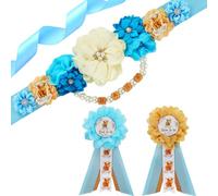 JOYMEMO Kit de ceinture de maternité pour fête prénatale - Motif vache des Highlands - Avec ceinture ventrale et épingles à corsage pour future maman et futur papa - Accessoires photo pour la