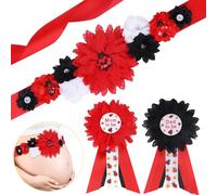 JOYMEMO Kit de ceinture de maternité pour fête prénatale - Rouge et noir « A Little Ladybug is On The Way » avec ceinture ventrale et épingles à corsage pour future maman et papa à être