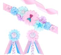JOYMEMO Kit de ceinture de maternité sirène pour fête prénatale sous la mer et épingles de corsage pour future maman et papa à être, écharpe de grossesse sur le thème de l'océan pour nouveaux parents,