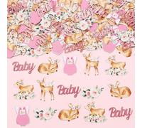 JOYMEMO Lot de 200 confettis de douche cerf pour bébé - Rose Oh Cerf Décoration de douche pour fille - Impression recto-verso - Confettis de table en papier - Fournitures de fête sur le thème des