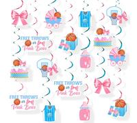JOYMEMO Lot de 24 décorations de plafond à suspendre sur le thème des nœuds roses et bleus double face avec 12 tourbillons roses + 12 tourbillons bleus pour toile de fond photo de fête