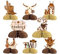 JOYMEMO Lot de 8 centres de table en nid d'abeille pour 2e anniversaire avec bottes occidentales et chapeau de cactus imprimés, This Ain't My First Rodeo It's My Second Birthday Décorations