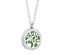 JOYMIAO Bijoux Collier Pendentif Aromatique Diffuseur de Parfum Huile Essentielle Hypoallergeniques Acier Inoxydable avec 8PCS Coton Parfum