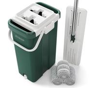 JOYMOOP Balai à Franges commerciales Robustes pour Le Nettoyage du Sol, Balai Humide et Sec avec Seau de Grande capacité, Comprend 3 tampons réutilisables en Microfibre