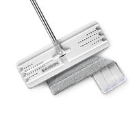 JOYMOOP Balai plat en microfibre pour nettoyer le sol et les murs, manche de balai de 127 cm avec tête plate flexible de 33 cm avec un tampon en microfibre - Blanc