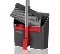 JOYMOOP Ensemble Balai et Pelle à poussière, Pelle et balayette Long Manche, Balai sans se baisser pour intérieur et extérieur, Noir et Rouge