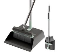 JOYMOOP Ensemble Balai et Pelle à poussière, Pelle et balayette Long Manche, Balai sans se baisser pour intérieur et extérieur, Noir et Vert Clair