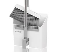 JOYMOOP Ensemble Balai et Pelle à poussière, Pelle et balayette Long Manche, Balai sans se baisser pour intérieur et extérieur, Blanc et Gris