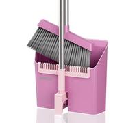 JOYMOOP Ensemble Balai et Pelle à poussière, Pelle et balayette Long Manche, Balai sans se baisser pour intérieur et extérieur, Rose Pastel et Rose Sakura