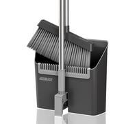 JOYMOOP Ensemble Balai et Pelle à poussière, Pelle et balayette Long Manche, Balai sans se baisser pour intérieur et extérieur, Noir et Gris