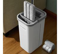 JOYMOOP Ensemble balai et seau avec essoreuse Balai plat mains libres et seau avec 3 tampons en microfibre lavables Syst me de nettoyage des sols