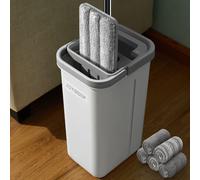 JOYMOOP Ensemble balai et seau avec essoreuse Balai plat mains libres et seau avec 5 tampons en microfibre lavables Syst me de nettoyage des sols