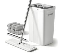 JOYMOOP Ensemble balai et seau avec essoreuse pour la maison Ensemble de seau à serpillière plate blanche pour le nettoyage des sols Balai à main