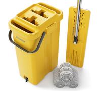 JOYMOOP Ensemble de vadrouille et seau industriels de 17,7 pouces pour le nettoyage des sols, seau vadrouille plate avec essoreuse comprenant 3