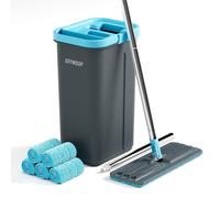 JOYMOOP Ensemble serpillire et seau avec essoreuse et 5 serpillres rutilisables en microfibre pour le nettoyage des sols et des murs, serpilli