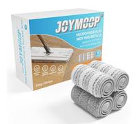 JOYMOOP Lot de 4 recharges de balai plat en microfibre lavables pour balai plat ou seau franges JOYMOOP 38 cm Gris et rayures