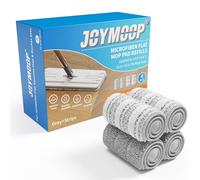 JOYMOOP Lot de 4 tampons de nettoyage plats en microfibre lavables pour balai à franges JOYMOOP - Gris et rayures