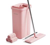 JOYMOOP Serpillère et seau avec essoreuse, balai plat mains libres et seau, serpillère de 152,4 cm avec 3 tampons en microfibre réutilisables, utilisation humide et sèche, système de nettoyage du sol
