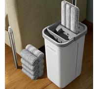 JOYMOOP - Serpillère Plate avec lingette en Microfibre et Seau avec essoreur, avec Long Manche, Utilisation Humide ou sèche, Nettoyage du Sol