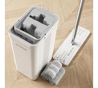 JOYMOOP - Serpillère Plate et Seau avec essoreur, avec 3 lingettes en Microfibre, Utilisation Humide et sèche, pour parquet, stratifié, carrelage
