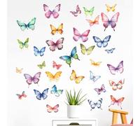 Joynine 32 Pièces Stickers Muraux Adhésives en Forme de Papillons Multicolores - Décoration Murale Créative pour Maison Salon et Chambres - Papillon Decoration(Couleurs Variées)