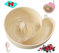 Joyoasis Creative Automatic Rotation Snail Shape Fruit Drainer Basket Snail Shaped Fruit Washer Spinner Bowl Washing Bowl with Strainer, 9.25x3.15 Inch for Home Kitchen Meal Prep(Skin color)