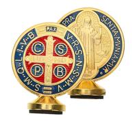JOYOFREELY 2pcs Croix Saint Benoît Bénie en Alliage Or, Ornement Catholique Unique Finition Artisanale, Décoration Significative pour Église ou Bureau
