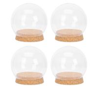 JOYOFREELY 4 Pièces Cloche en Verre pour Fleurs Stabilisées, Couvercle D'affichage Bouchon en Liège, Verre et Liège, Rond, Kaki, Décoration de Fête et Crémaillère